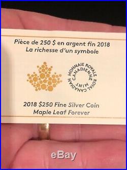 1 Kilo Silver Coin, Canada Maple Leaf 250 Dollars, 2018, 9999