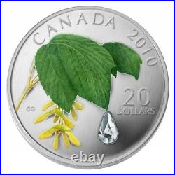 1 Oz Silver Coin 2010 $20 Canada Maple Leaf with Crystal Raindrop Swarovski