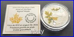 1 Oz Silver Coin 2016 $20 Canada Jewel of the Rain Bigleaf Maple Swarovski Drop