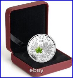1 Oz Silver Coin 2016 $20 Canada Majestic Maple Leaves with Green Jade Stone