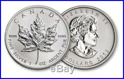 1 x Tube x 25 Canadian Maple Leaf 1 oz Silver Bullion Coin Uncirculated 2012
