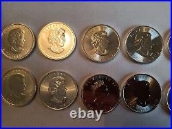 10 X 1 Oz Canadian Silver Coins. Various Years 2003 To 2020