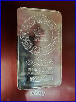 10 oz Royal Canadian Mint RCM. 9999 Silver Maple Bullion Brick Bar + Tracking