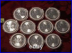10 ten coin lot 2018 Canada Maple Leaf Silver 1oz BU roll 2018 AirTite capsules