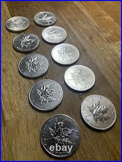 10 x 1oz 9999 Silver Maple Leaf 2010 Coins