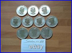 10 x 2011 Canadian 1 oz maple leaf 999.9 Silver Bullion Coins