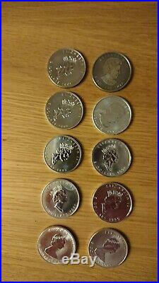 10 x Canadian Maple leaf silver 1 oz. 9999 coins very rare years