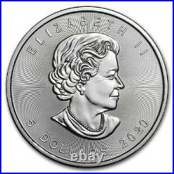 100 x 2020 1oz Silver Maple Leaf Bullion Coins in four Canadian Mint Tubes