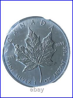 10oz 1oz. 9999 Pure Fine Silver Canadian Maple Leaf Coin Rare 1990 BU