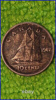 1947 10 Cent Coin Canada Maple Leaf Sweet Leaf Variety