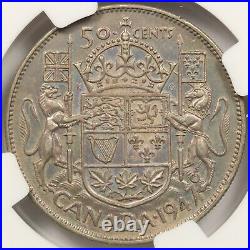1947 Canada 50c Silver Half Dollar Straight 7 Maple Leaf NGC AU55
