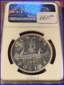 1947 Canada Silver Dollar Maple Leaf At Date Ngc Ms62