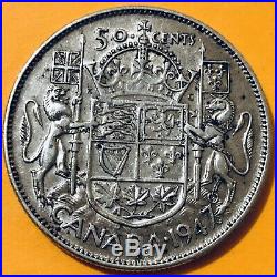 1947 ML Canada, Maple Leaf, 50 Cents /Half Dollar, Silver Coin, Canadian Antique