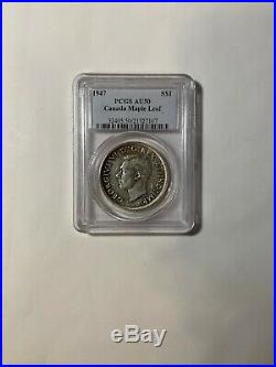 1947 ML Canada Silver Dollar Maple Leaf PCGS AU50 $1 Voyager King George VI