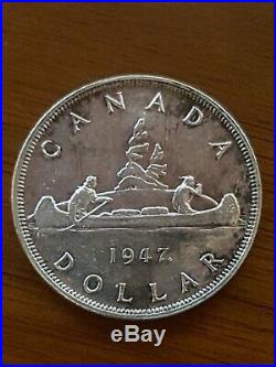 1947 ML RARE CANADA SILVER DOLLAR S7 King George VI Key Date Maple Leaf $1