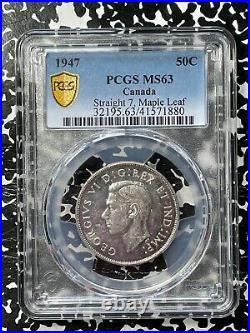 1947 Straight 7 Maple Canada 50 Cents Half Dollar PCGS MS63 Lot#G859 Silver