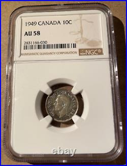 1949 Canada 10 Cents NGC AU 55 -Maple Leaf at Date Only 48 In Higher Grades