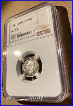 1949 Canada 10 Cents NGC AU 55 -Maple Leaf at Date Only 48 In Higher Grades