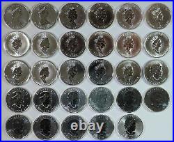 1988 2015 Complete Set of 29 Canada Maple Leaf 1oz. 9999 Silver $5 Coins