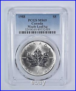 1988 Canada 5 Dollars Silver Maple Leaf MS69 PCGS Blue Label