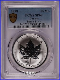 1988 Canadian Silver 5 Dollars Maple Leaf Titanic Privy PCGS SP 69