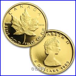 1989 Canadian Mint Maple Leaf Box Set & COA Gold Platinum & Silver 3 x $5