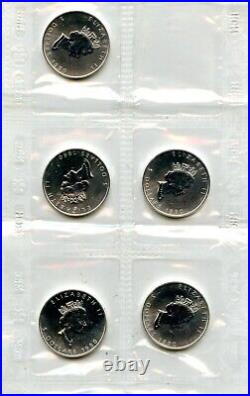 1990 Canadian Maple Leaf Sheet of five 1 oz. 999 fine Silver