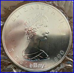 1990 Silver Maple Leaf 1 pound Silver Coin. 999 Fine Silver