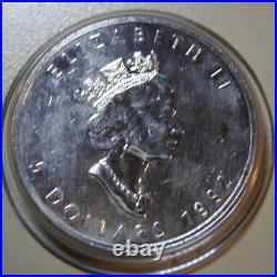 1992 Canada-Canada Maple Leaf Dollar 5 Silver 1 Oz F#5517 ST-BU in Capsule