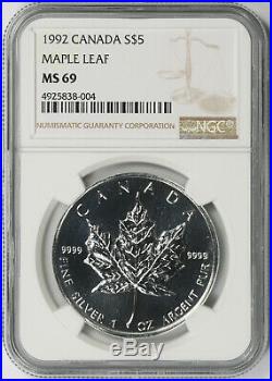 1992 Canada Maple Leaf Silver $5 MS 69 NGC