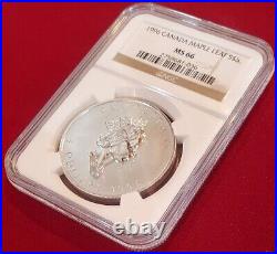 1996 & 1997 CANADA MAPLE LEAF 1.0 oz. 9999 Silver coin NGC MS 66 2 coins
