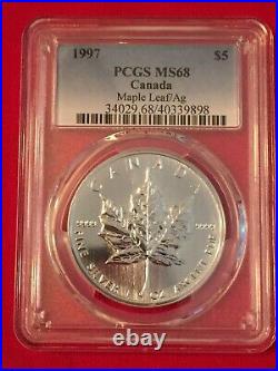 1997 1 Oz. Silver Maple Leaf $5 PCGS MS 68 Lowest Mintage Key Date Very Low Pop