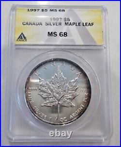 1997 Canada Silver Maple Leaf! Mintage 100,000! Ms68 By Anacs