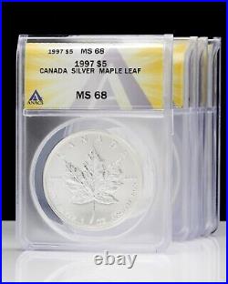 1997 MS 68 ANACS CANADA Silver Maple Leaf Coin Low Mintage Key Date MS68