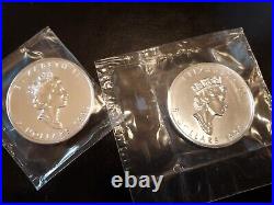1998 & 1999 (2) Canada 1oz Fine Silver. 9999 Fine Maple Leafs Sealed RCM Plastic