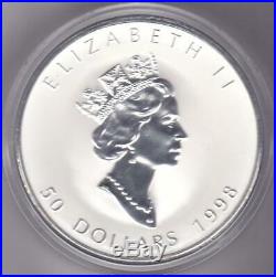 1998 Canada $50 Silver Maple Leaf 10th Anniversary 10 oz. 9999