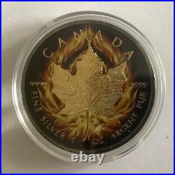 1oz Maple Leaf 2015 Burning 999 Silver Black Ruthenium and 24 Carat Gold with Co