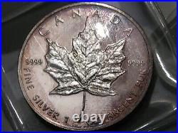 2 TONED Silver 1oz 999 1992 Maple Leaf CANADA Blue & 2006 Norfed MI. #14