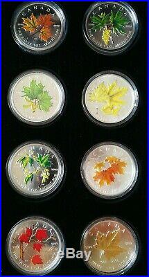 2001 2008 Canada $5 Maple leaf Coloured Gold Silver 8 Coins Complete Set