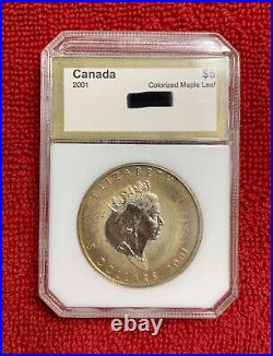 2001 Canada $5 Colorized Maple Leaf 1 OZ. 9999 Silver Toned PCI Old Holder