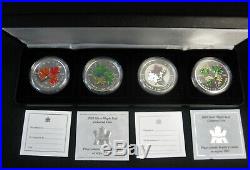2001 to 2003 Canada Coloured & Hologram Silver Maple Leaf Set of 4 Coin in Case