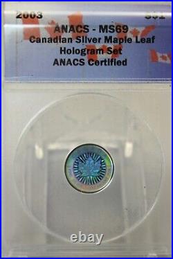 2003 Canada Silver Maple Leaf Hologram 5 Coin Set ANACS MS69 withWood Box
