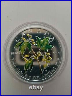 2003 Fine $5 Silver Canada Colored Maple Leaf Coin with COA 1ozMint Proof