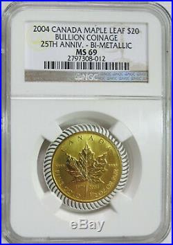2004 Canada 25th Anniv. 1/2 oz. Gold Maple Leaf Silver Bimetallic NGC MS 69