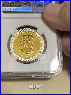 2004 Canada 25th Anniv. 1/2 oz. Gold/Silver $1 Maple Leaf Bimetallic NGC MS 70