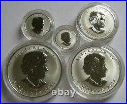 2004 REVERSE PROOF CANADA SILVER MAPLE LEAF 5-COIN SET with RCM Logo Privy