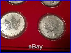 2004 Set of 12 x Maple Leaf with Zodiac Privy Mark 1 oz. 9999 Silver Canada