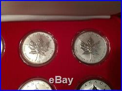 2004 Set of 12 x Maple Leaf with Zodiac Privy Mark 1 oz. 9999 Silver Canada