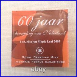 2005 Canada $5 silver Maple Leaf Tulip privy mark. World War II 3500 minted