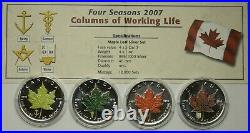 2007 Canada Maple Leaf seasons color colour colorized 4 oz Silver Coins set COA